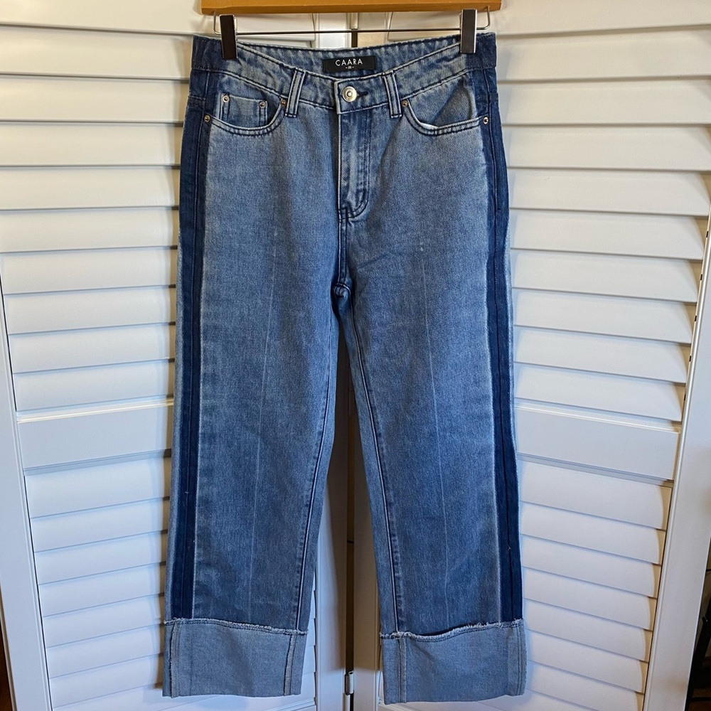 Caara High Rise Straight Leg Two Tone Cuffed Jeans Size 25 - Picture 1 of 4